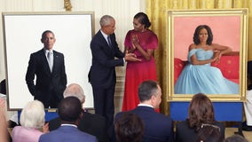 Obamas return to White House for portrait unveiling ceremony