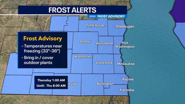 Frost advisory for southeast Wisconsin; early Thursday, Sept. 29