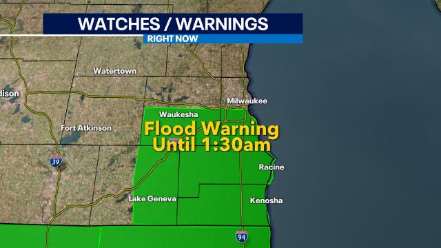Flood warning, record daily rainfall in Milwaukee