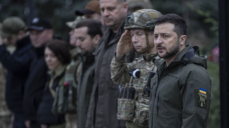 Ukrainian President Volodymyr Zelenskyy in Izium after the city was regained from Russian forces