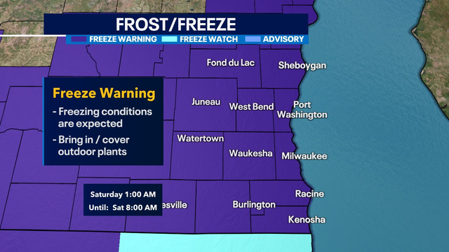 Freeze warning in SE Wisconsin from 1am-8am Saturday