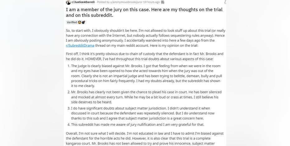 Brooks wanted to look into mistrial after anonymous Reddit post