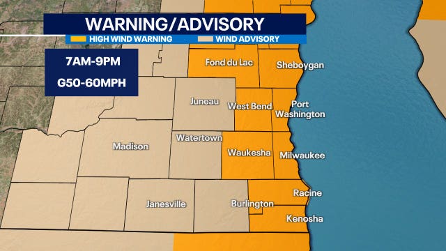 Southeastern Wisconsin wind warning, advisory Saturday