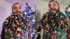 Man breaks his own world record for decorating beard like a Christmas tree