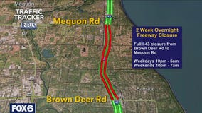 Full freeway closure: I-43 from Brown Deer Road to Mequon Road