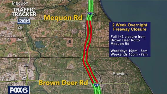 Full freeway closure: I-43 from Brown Deer Road to Mequon Road