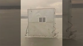 Lake Winnebago ice fishing shanty blows away: video