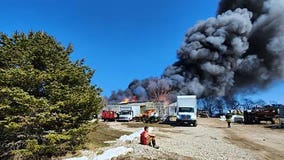 Town of Lyons barn fire; oil containers ruptured, excessive heat