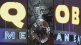 Bayshore Qdoba robbery video; suspects fall through ceiling