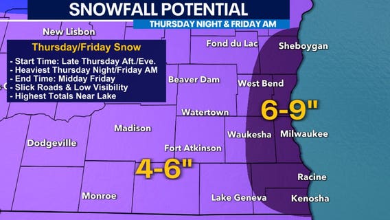 Wisconsin winter storm warning; 4-9" of heavy snow possible