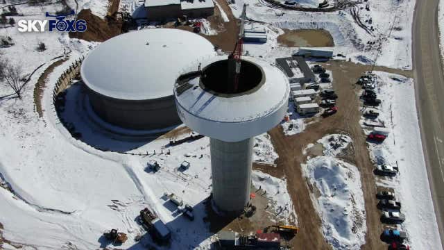 Lake Michigan water to Waukesha, tower bowl lifted into position