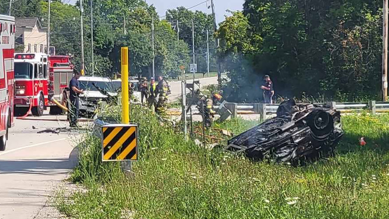 Caledonia police squad rollover crash, fire near Douglas and Harvest - Vimarsana News