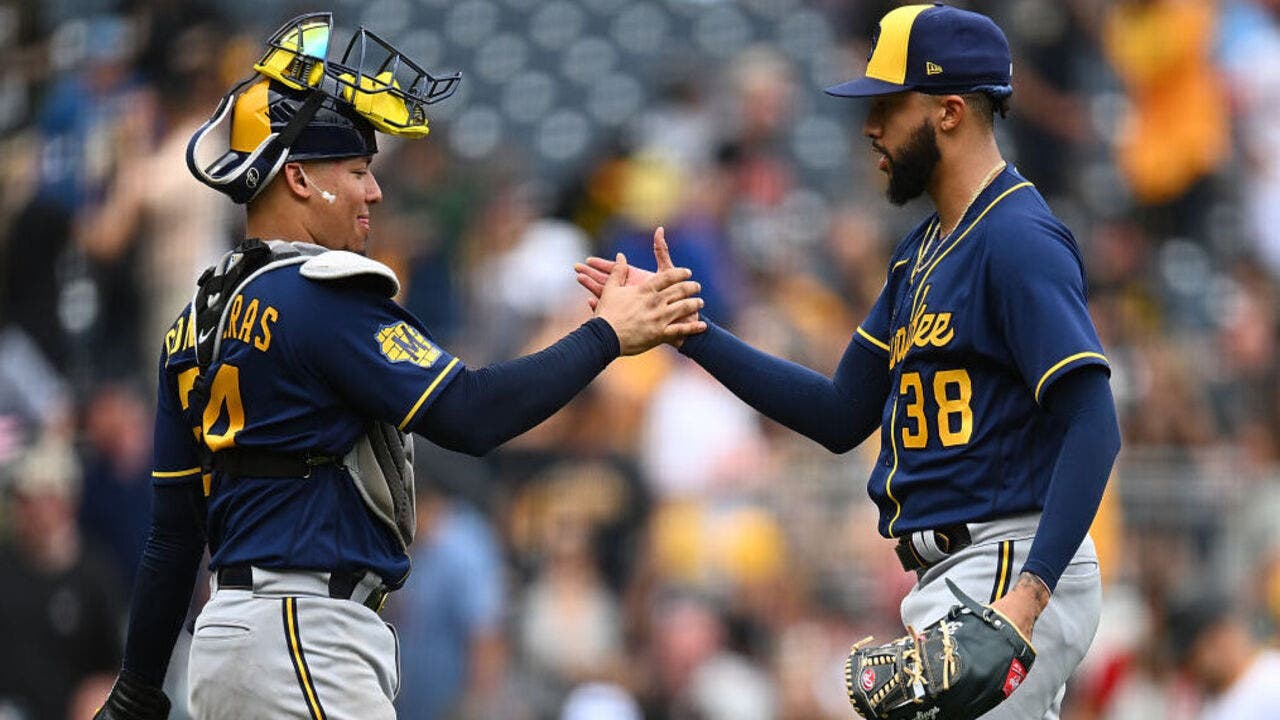 Andrew McCutchen of the Milwaukee Brewers celebrates a two run home News  Photo - Getty Images