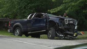 Caledonia truck crash, driver flown to hospital