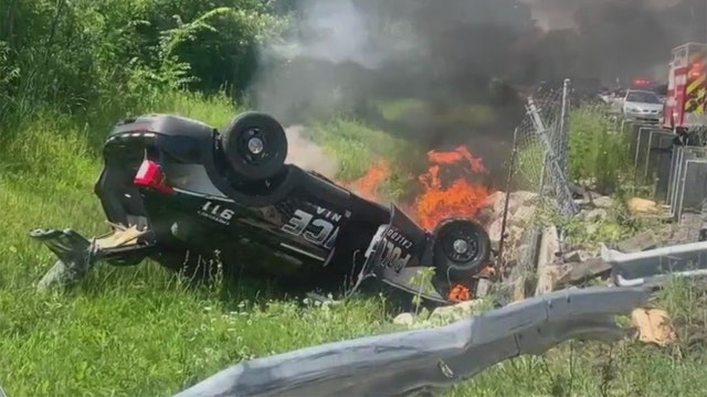 Caledonia police squad crash, fire near Douglas and Harvest