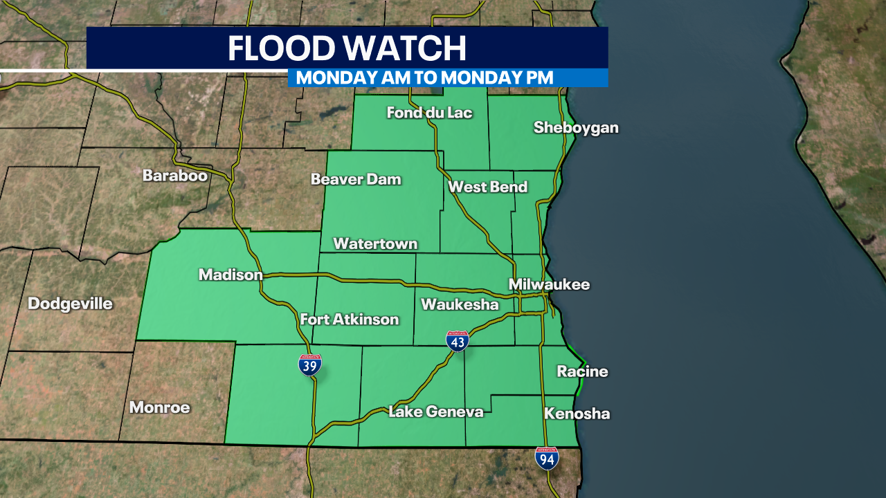 Flood watch for southeast Wisconsin Monday, Aug. 14