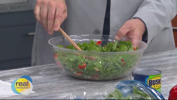 Healthy eating on a budget; Salmon salad with tahini dressing