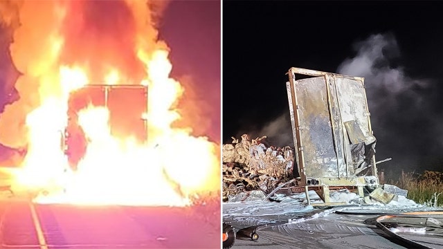 Richfield I-41 semi fire, burning plastic reignited several times