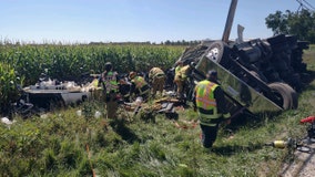 Racine County semi crash; driver extricated, flown to hospital
