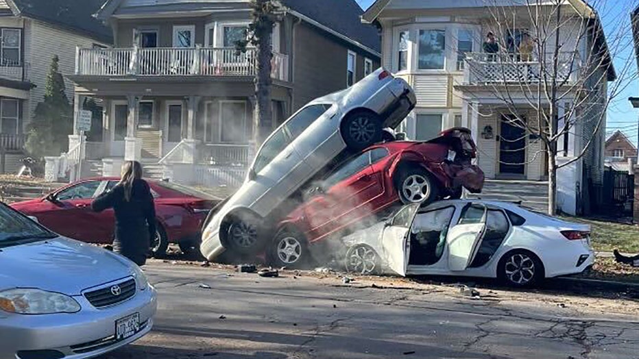 Crash fire near UW Milwaukee 4 cars involved after police chase