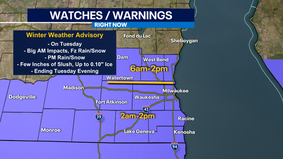 Southeast Wisconsin winter weather advisory; slick roads Tuesday