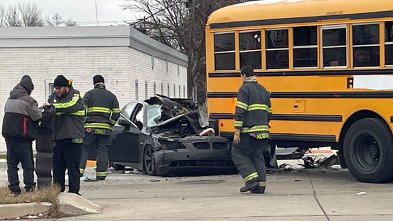 Milwaukee school bus crash; Fond du Lac and Armitage, 1 extricated