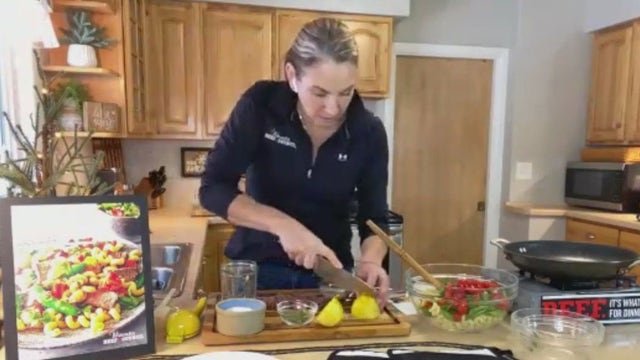 Beef sirloin with sugar snap pea & pasta salad: recipe