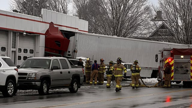 Semi crashes into Elkhart Lake business; vehicle also struck, 3 hurt