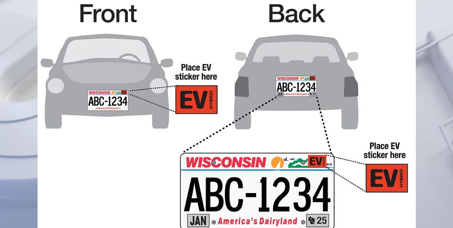 Wisconsin EV Hybrid stickers for license plates, first responder safety