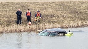 Retention pond crash; truck driver may have had medical episode