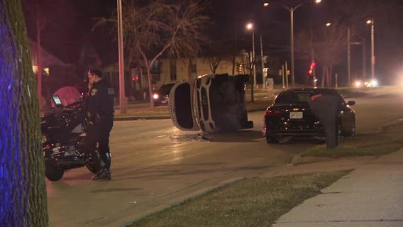 Milwaukee crash, 91st and Bender; collision causes vehicle to flip