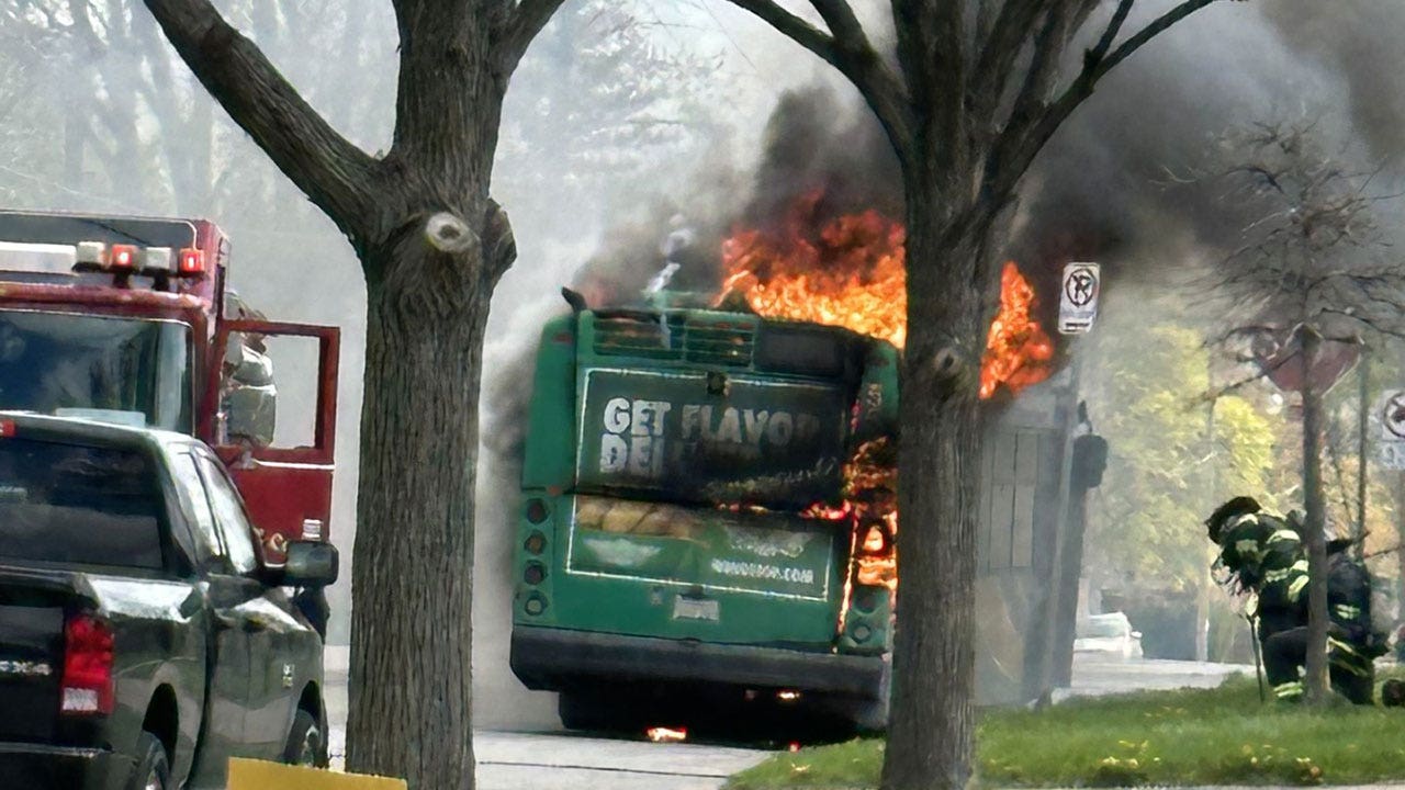 Milwaukee County Transit System bus fire; 68th and Congress