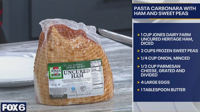 Pasta Carbonara with ham and sweet peas: recipe