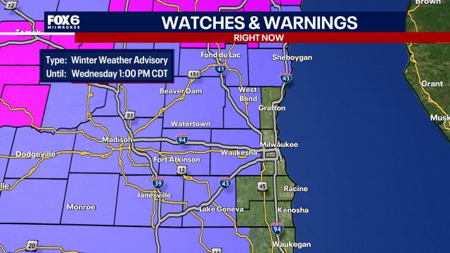 Southeast Wisconsin winter weather advisory in effect until 1 p.m.