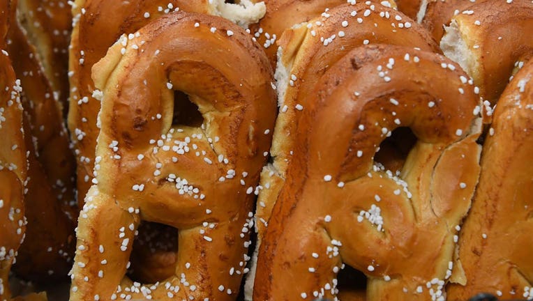 FILE - A detail view of soft pretzels before the NCAA Division I Mens Lacrosse Championships Semifinal game between the Duke Blue Devils and the Penn State Nittany Lions on May 27, 2023, at Lincoln Financial Field in Philadelphia, PA. (Photo by Erica Denhoff/Icon Sportswire via Getty Images)