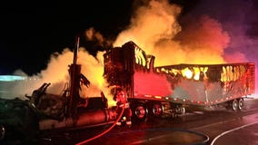 Truck hauling frozen chicken catches fire on NB I-43 in Darien