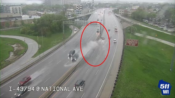 Heavy rain swamps Milwaukee interstate; leads to ponding, wreck