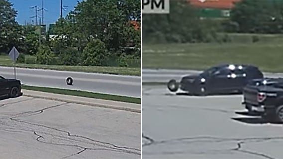 Runaway tire rolls into Mukwonago police squad: video