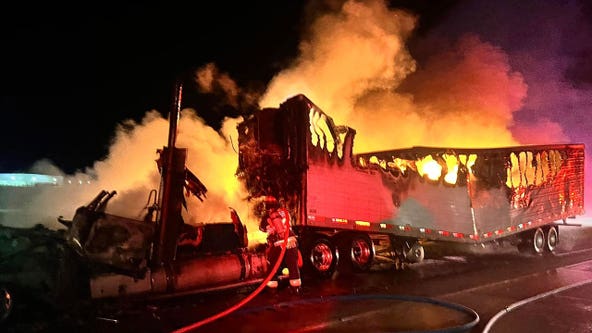 Truck hauling frozen chicken catches fire on NB I-43 in Darien