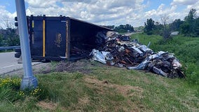 Semi tips on Grafton I-43 ramp, spills scrap metal