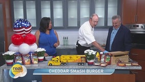 Making cheddar smash burgers with Sargento