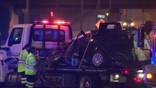 Milwaukee crash; car split in half near 56th and Mill Road