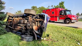 Kenosha County crash; pickup truck hit 2 telephones, rolled