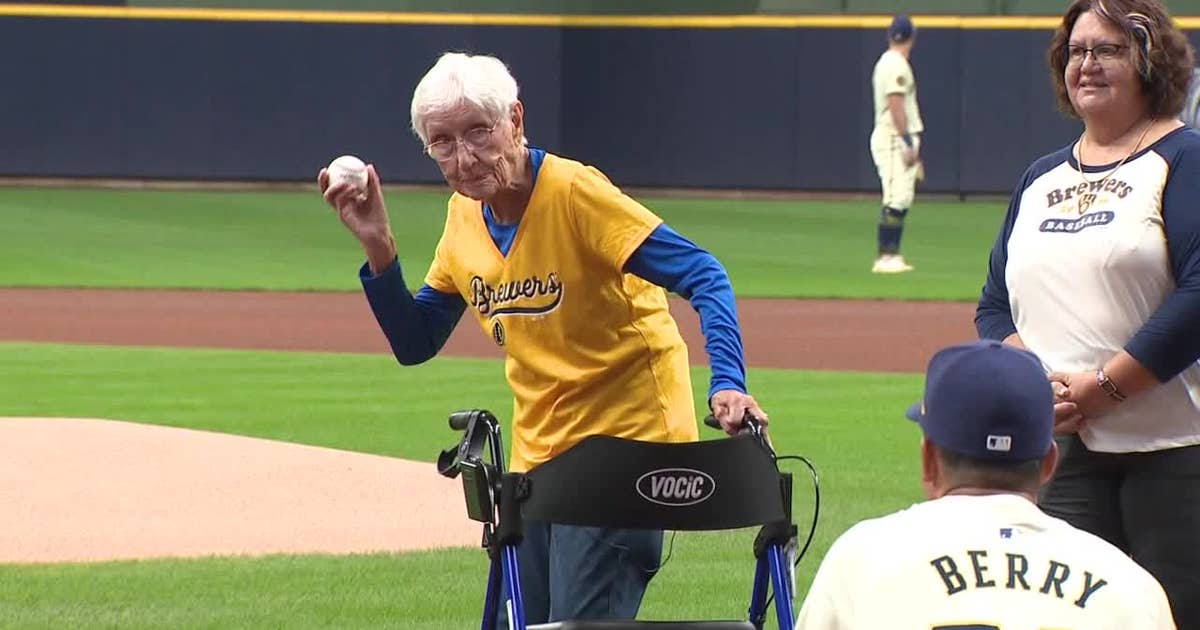 102-year-old woman throws first pitch at Brewers game | FOX6 Milwaukee