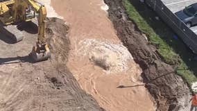 Port Washington water main break floods construction site