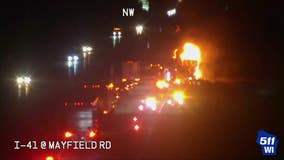 Washington County I-41 semi fire; northbound right lane closes