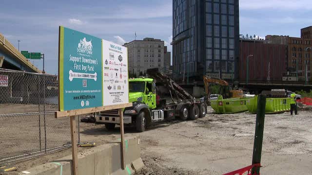 Milwaukee dog park groundbreaking; fenced space for pups of all sizes