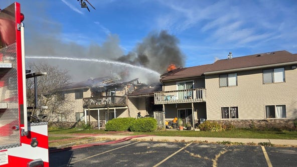 Delavan apartment building fire; multiple crews respond, no injuries