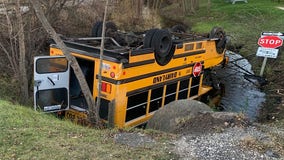 Racine County school bus crash; pulled from pond, no injuries