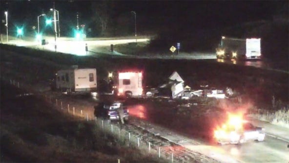 Johnson Creek I-94 crash; 3 pickup trucks towing camper trailers